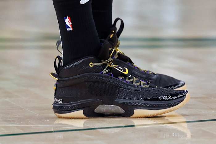 View of Jayson Tatum's shoes.